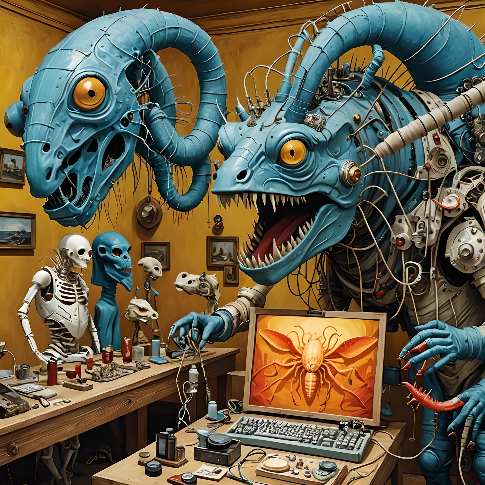 THE ALBINO BRAIN SURGEONS ARE TURNING BLUE WITH ENVY AFTER VISITING THE DORK MONSTER'S LABORATORY