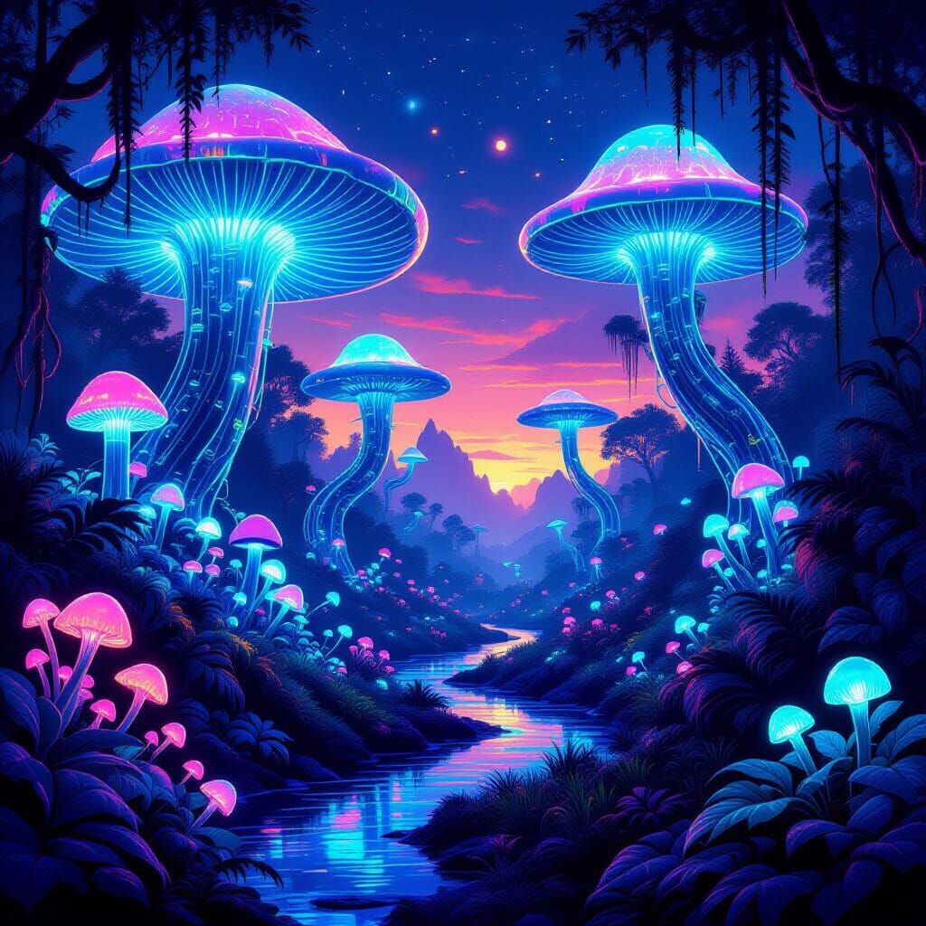 Bioluminescent Alien Jungle at Twilight