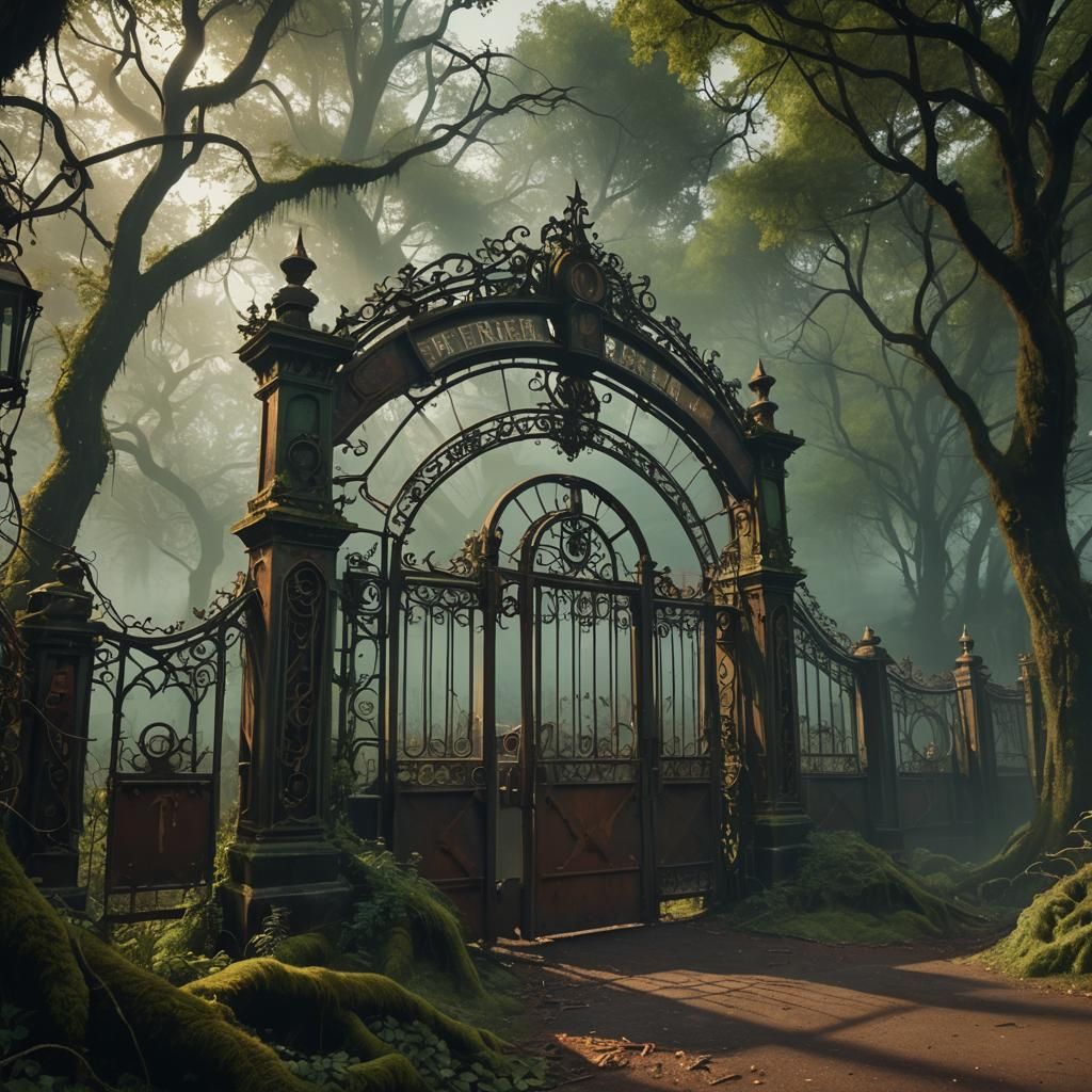 Creepy Overgrown Theme Park in Gothic Sci-Fi Horror Style