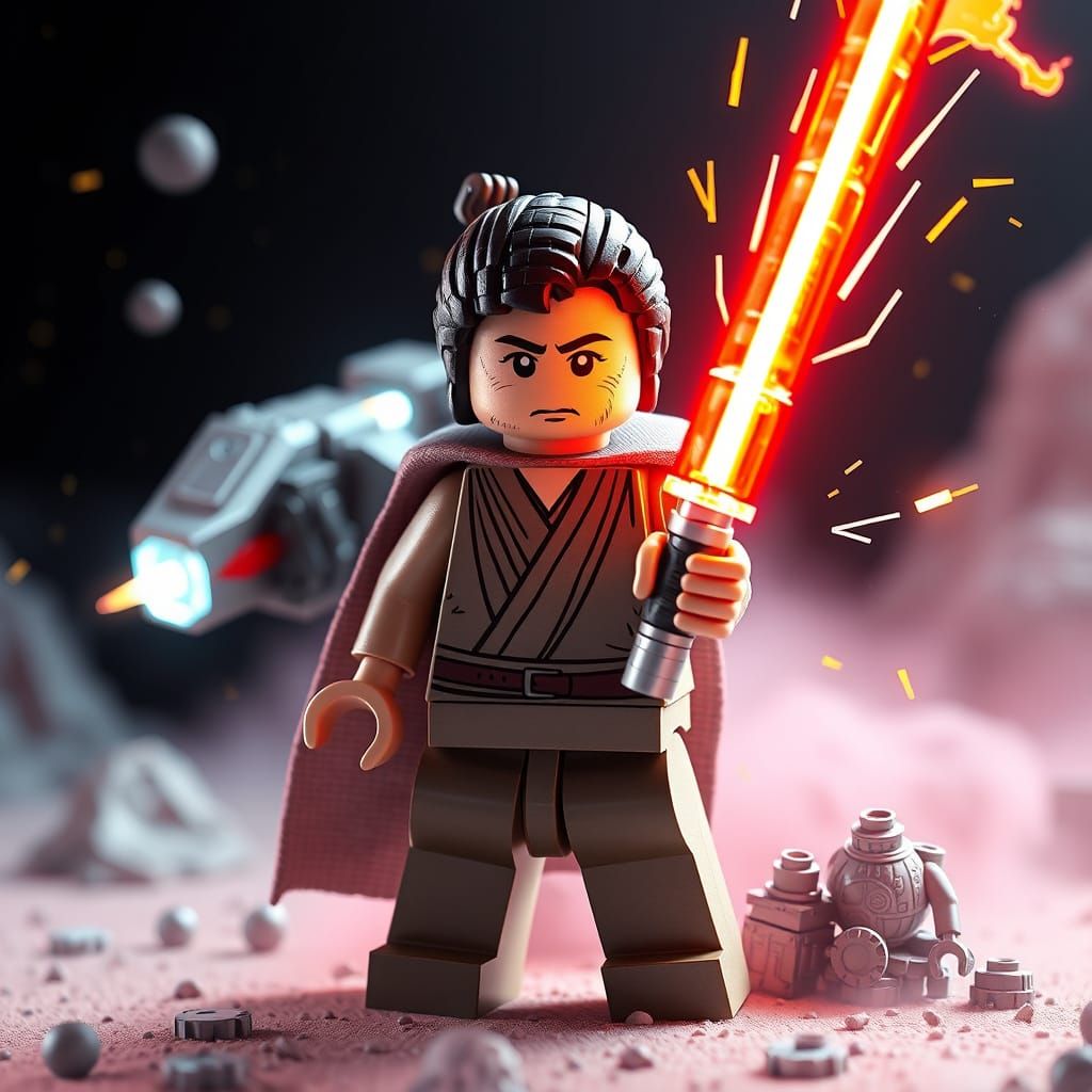 Rey Skywalker Lego Blows Up Dropship, 3D Anime Art