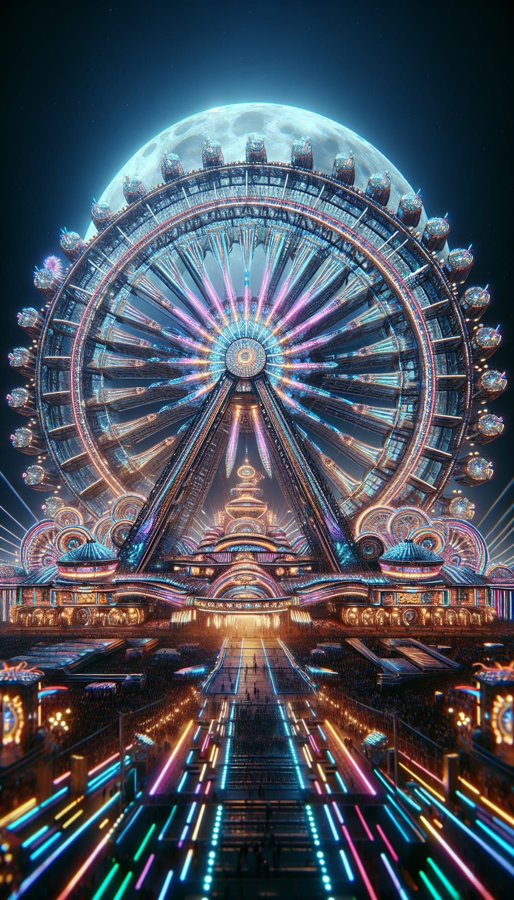 Futuristic Carnival with Neon Ferris Wheel