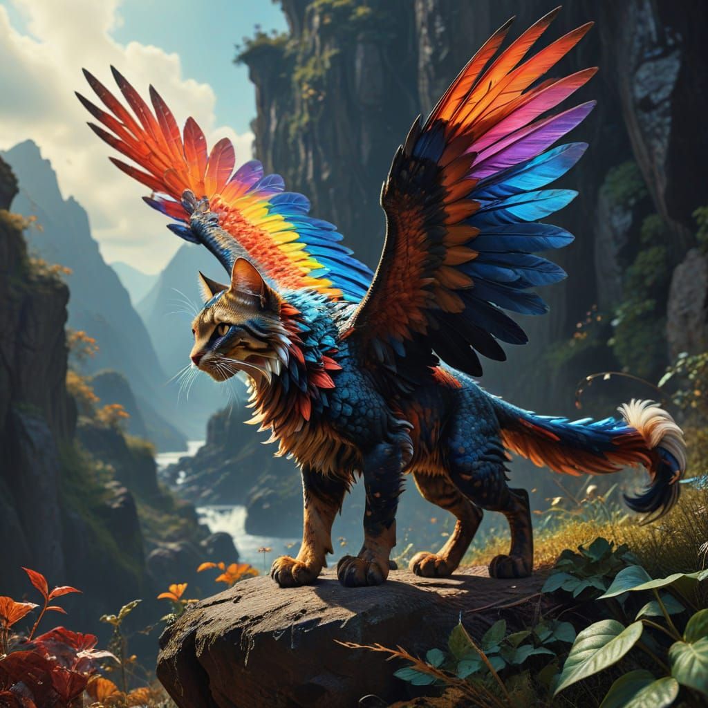 Mythical Feline Creature Explores Fantasy World in Digital P...