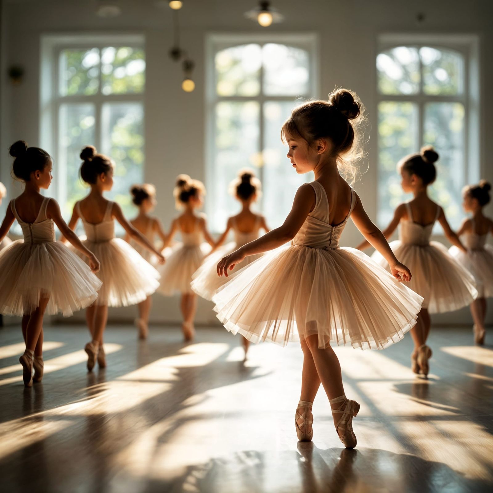 Little Girl Ballet Dancers in Sunlit Studio