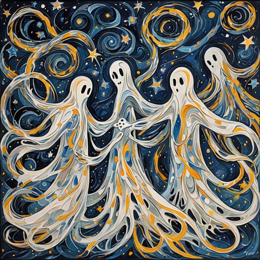 Magical Ghosts Melt into Starry Night in Abstract Expression...