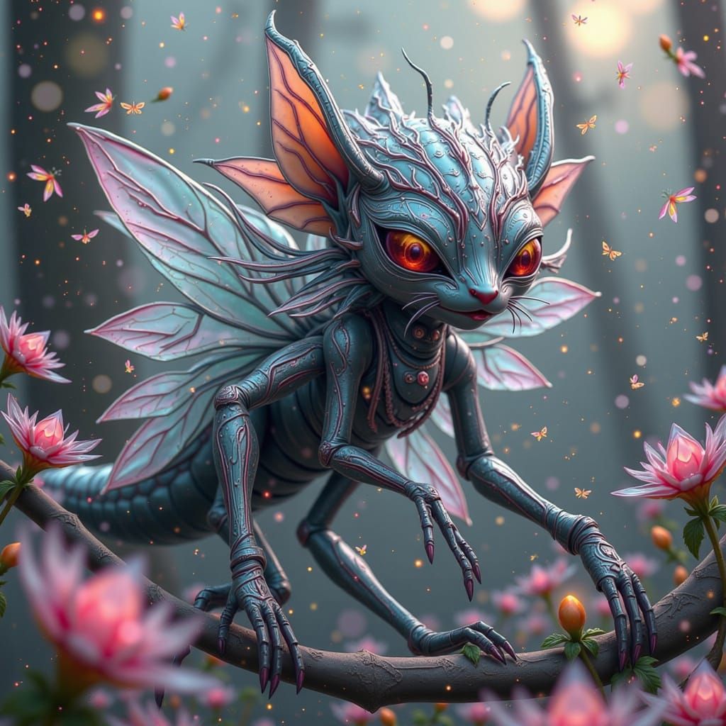 Surreal Sci-Fi Alien Cat with Nanobot Details