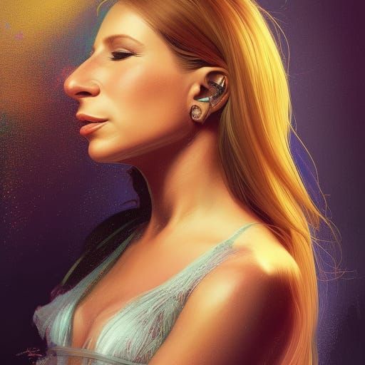 Detailed Portrait of Barbra Streisand in Art Nouveau Style