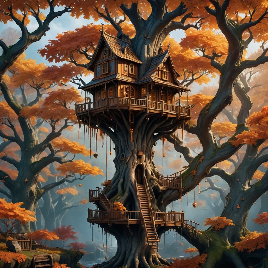 Maple Treehouse in Fantastical Matte Painting