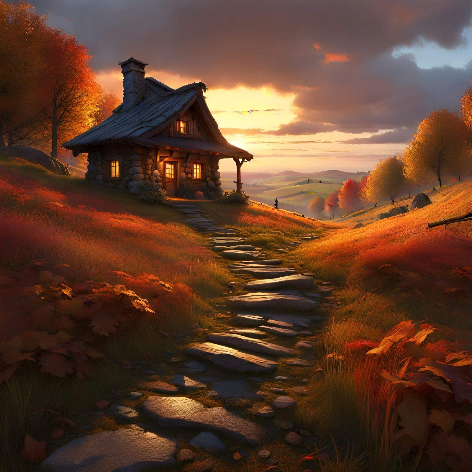 Fantasy Cabin with Autumn Colors, Digital Painting