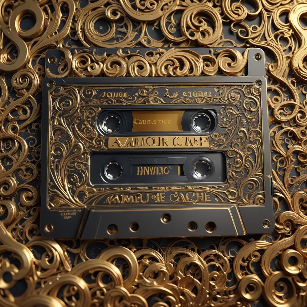 Mystical Golden Audio Tape with Glowing Patterns