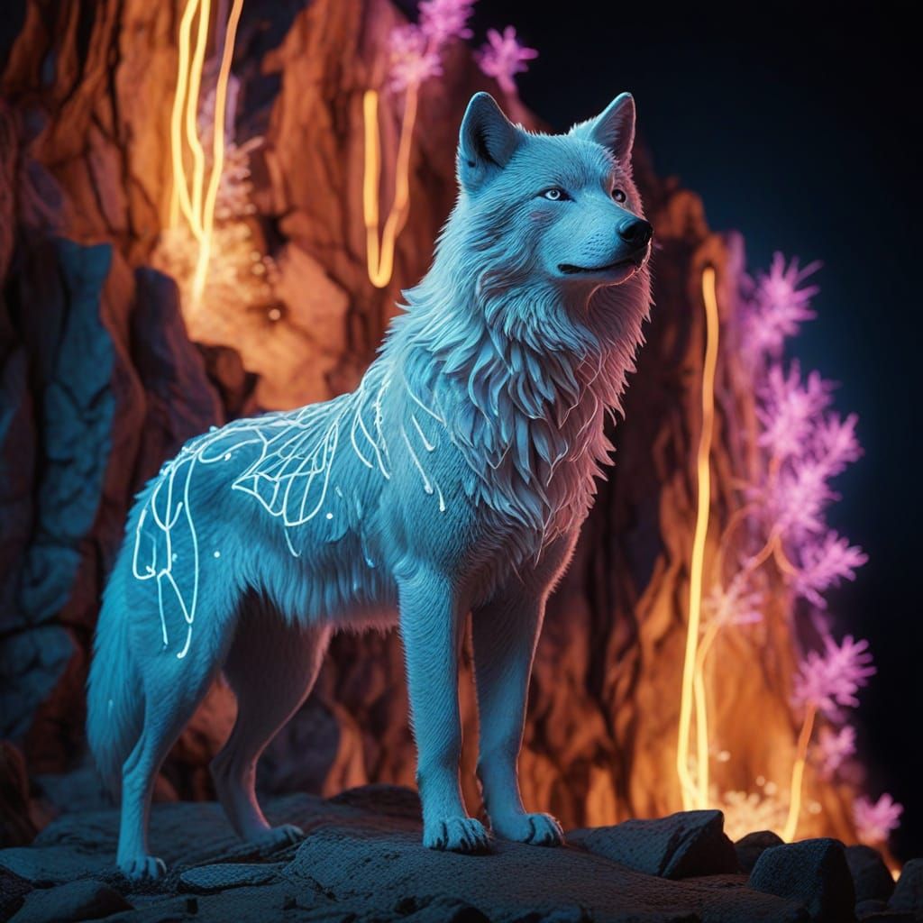 Surreal Wolf Sculpture with Ethereal Luminescence