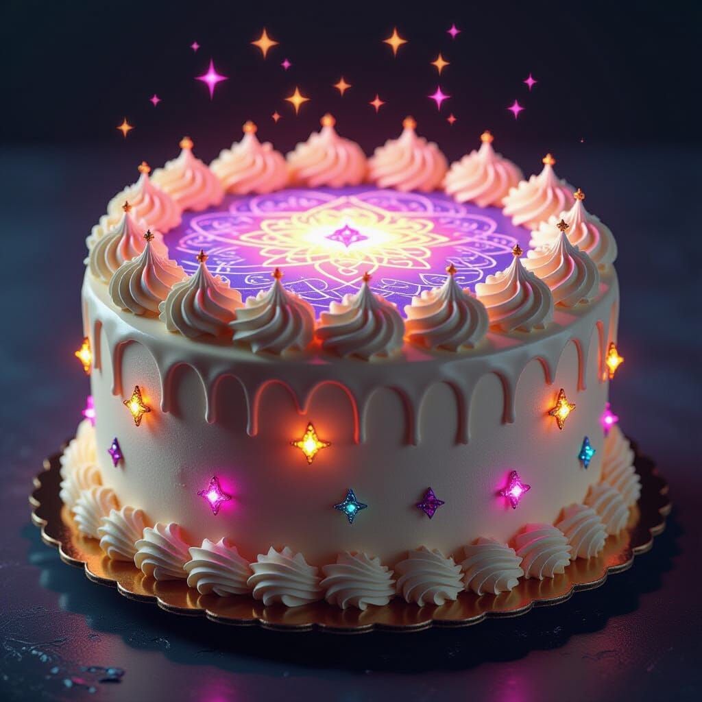 Magical 3-Layer Custard Cake with Arcane Symbols