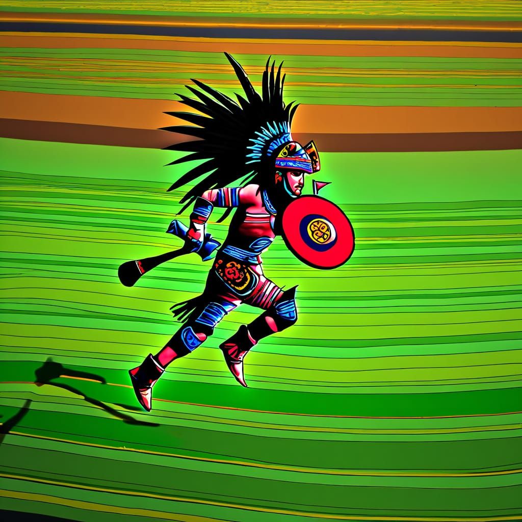 Aztec Warriors in Hyper-Realistic Battle Scene