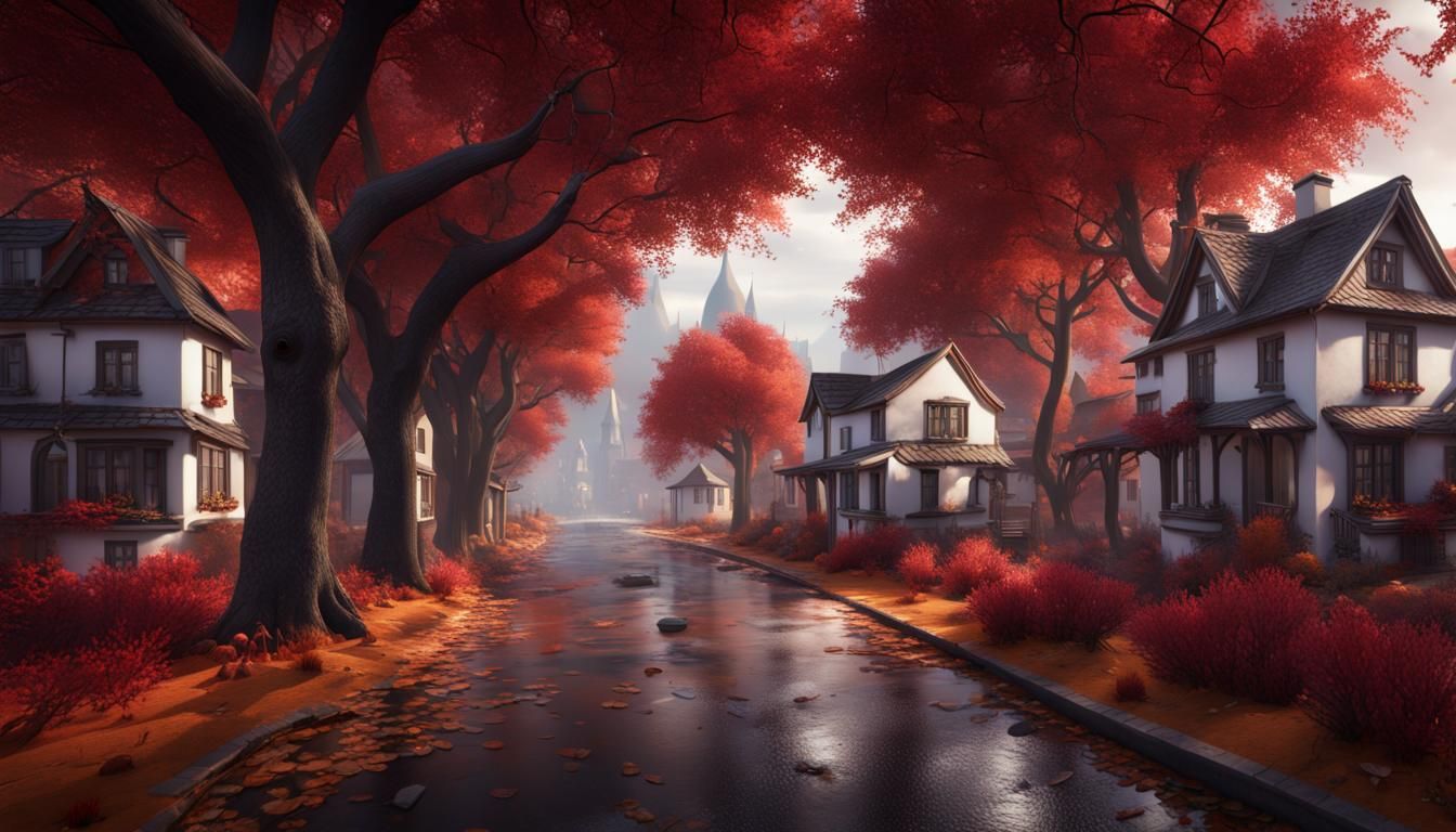 Autumn Street Matte Painting in Unreal Engine