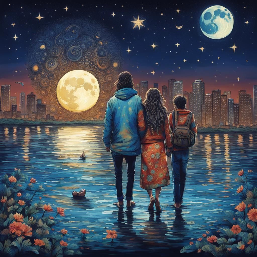 Hippie Couple's Surreal Moonlit Swim