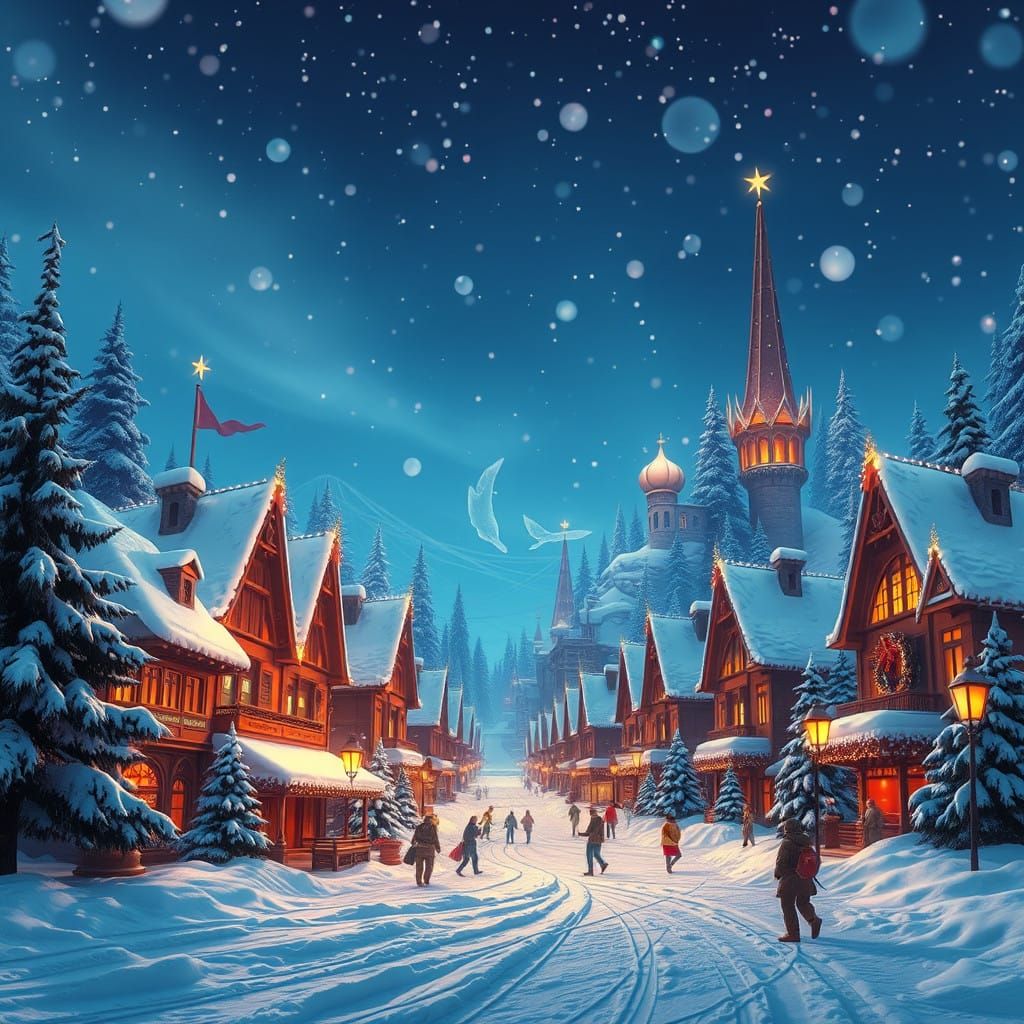 Whimsical Winter Wonderland in Vibrant, Snowy Fantasy