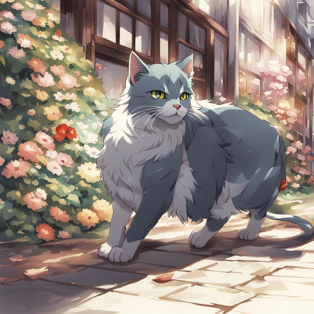 Anime Style Cat Digital Rendering