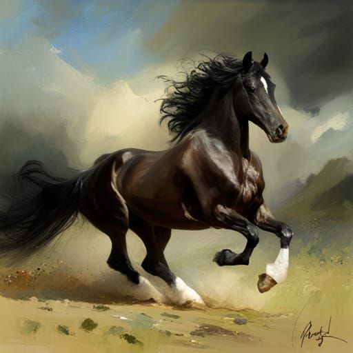 black Friesian horse portrait