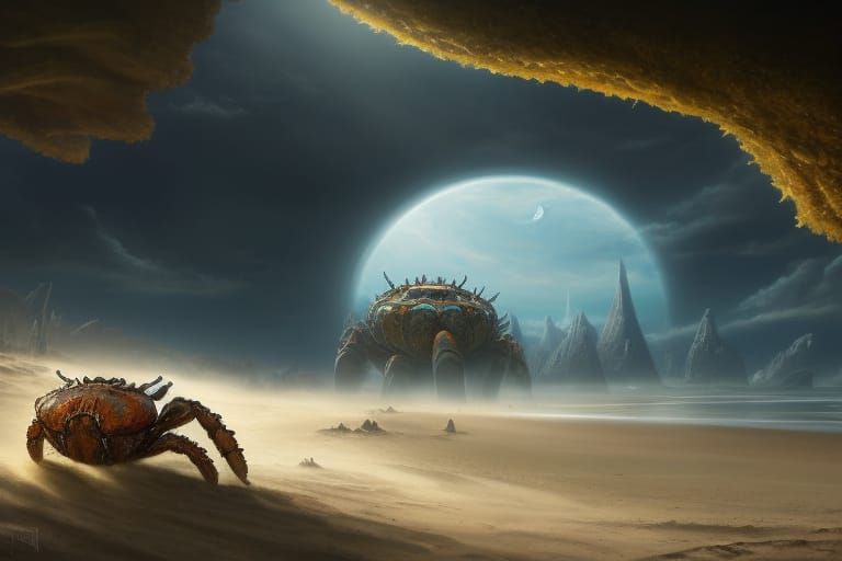 Apocalyptic Beach Scene with Giant Crab Concept Art