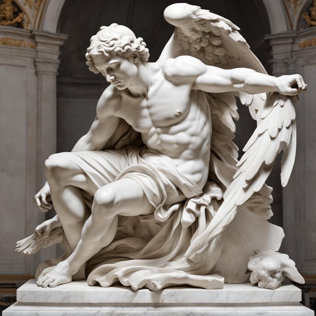 The Fall of Rebel Angels: Carrara Marble Sculpture