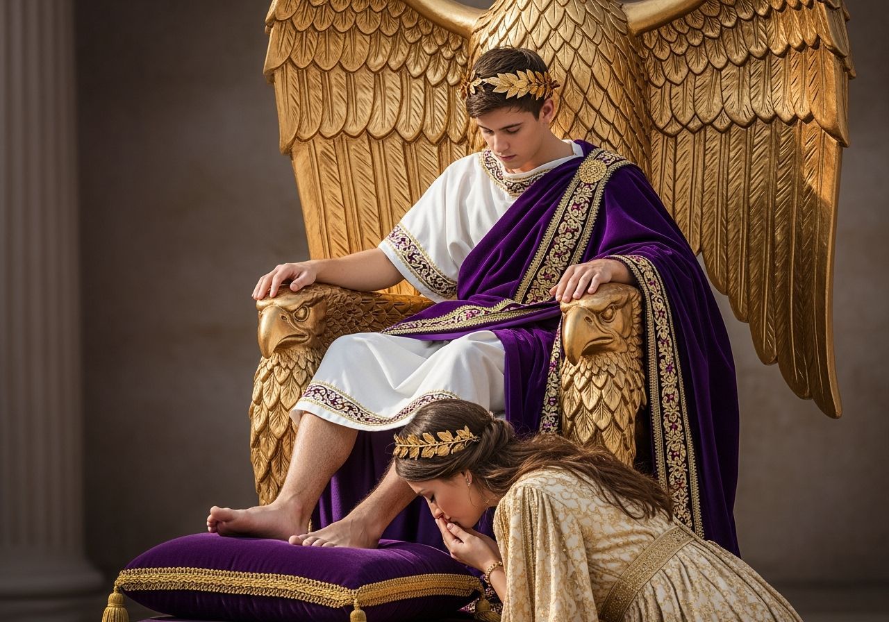 Roman Emperor on Eagle Throne, Leibovitz Style Portrait