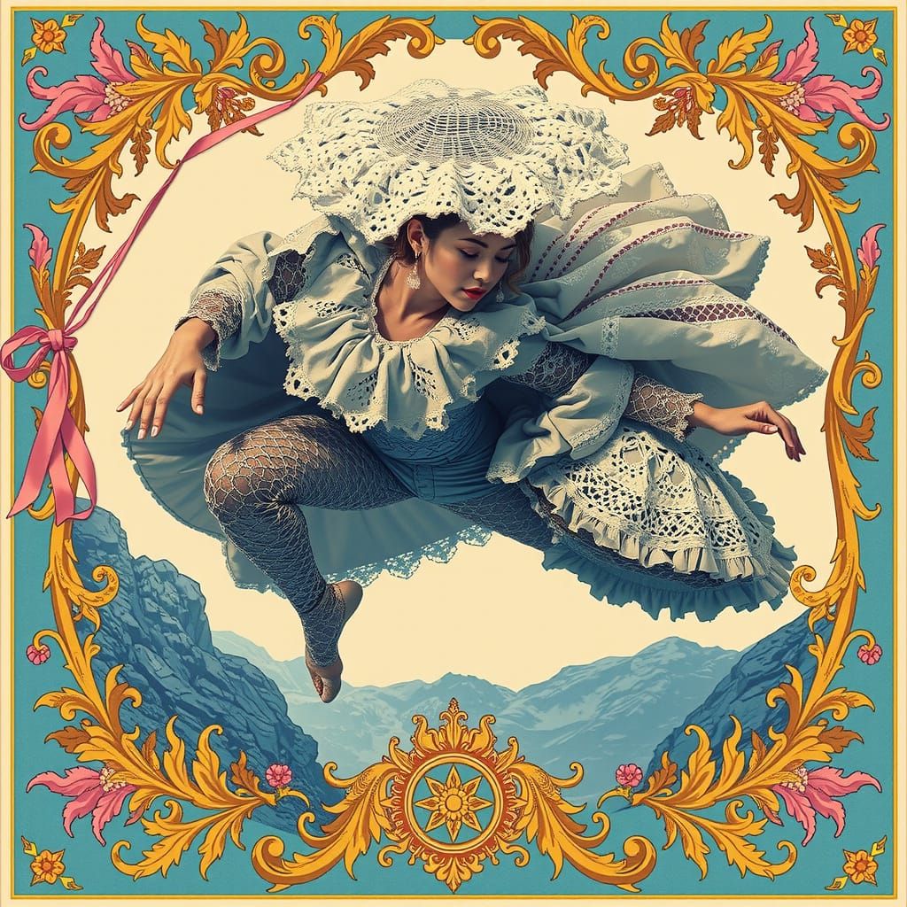 Avant Garde Dancer in Intricate Lace Costume