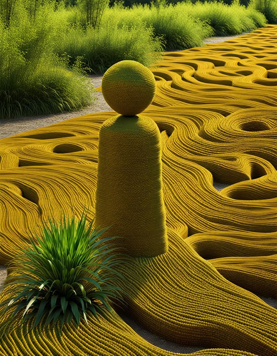 Digital Land Art Sculpture with Woven Plants