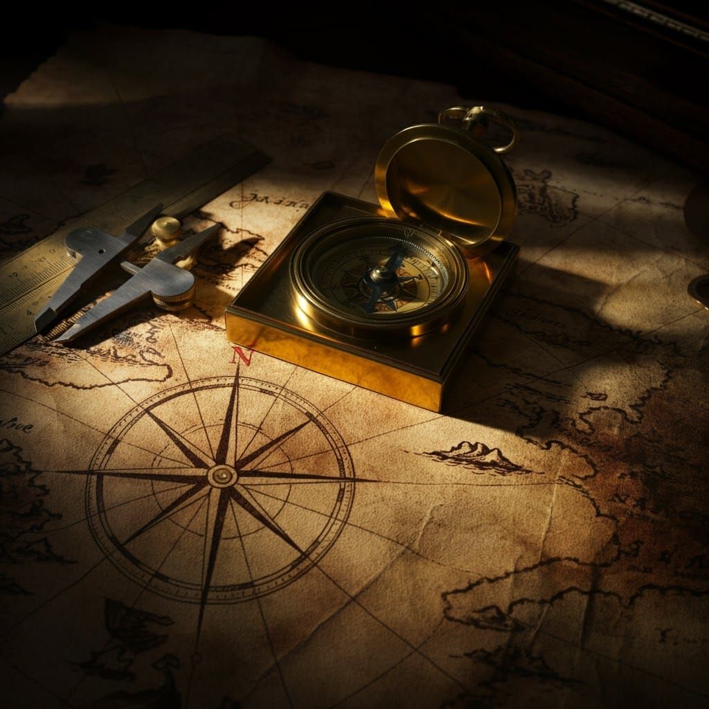 Antique Map with Sea Serpent and Compass Rose