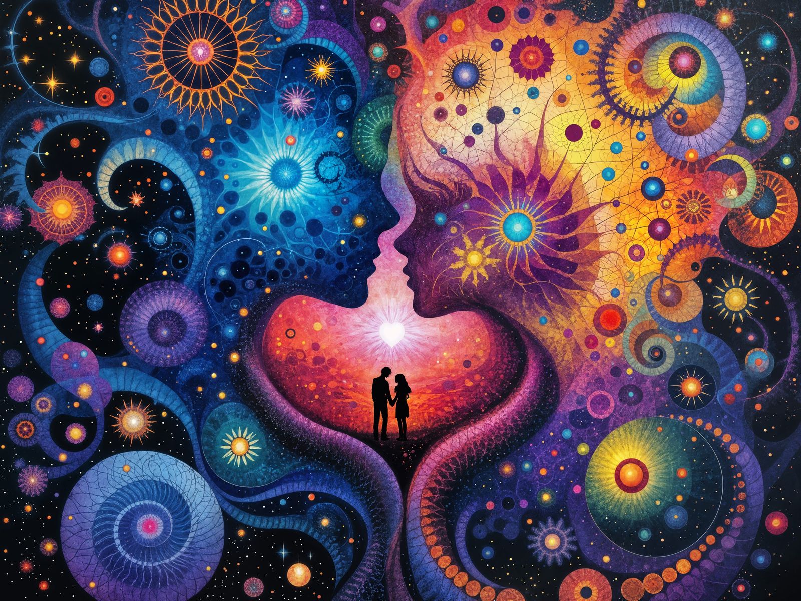 Cyberpunk Couple in Fractal Loveheart