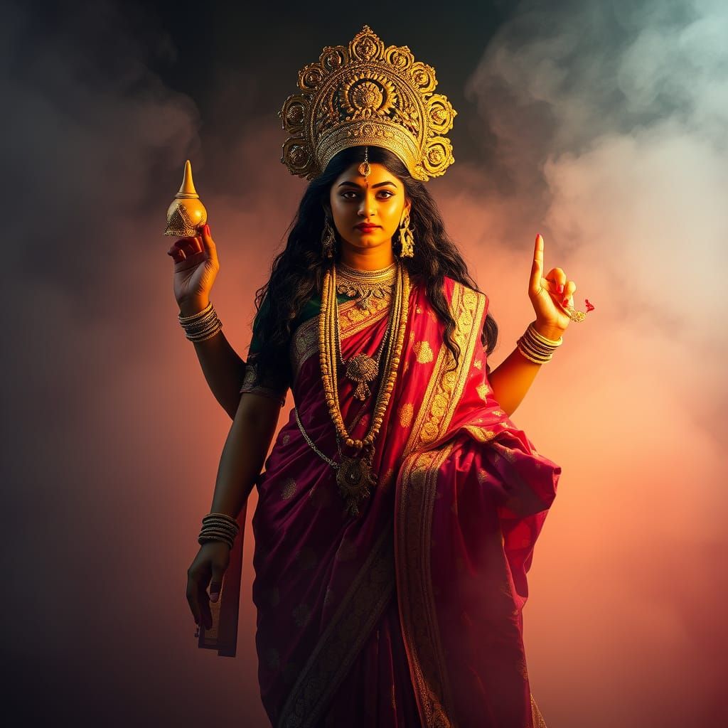 Maa Durga Portrait with Ethereal Fantasy Elements