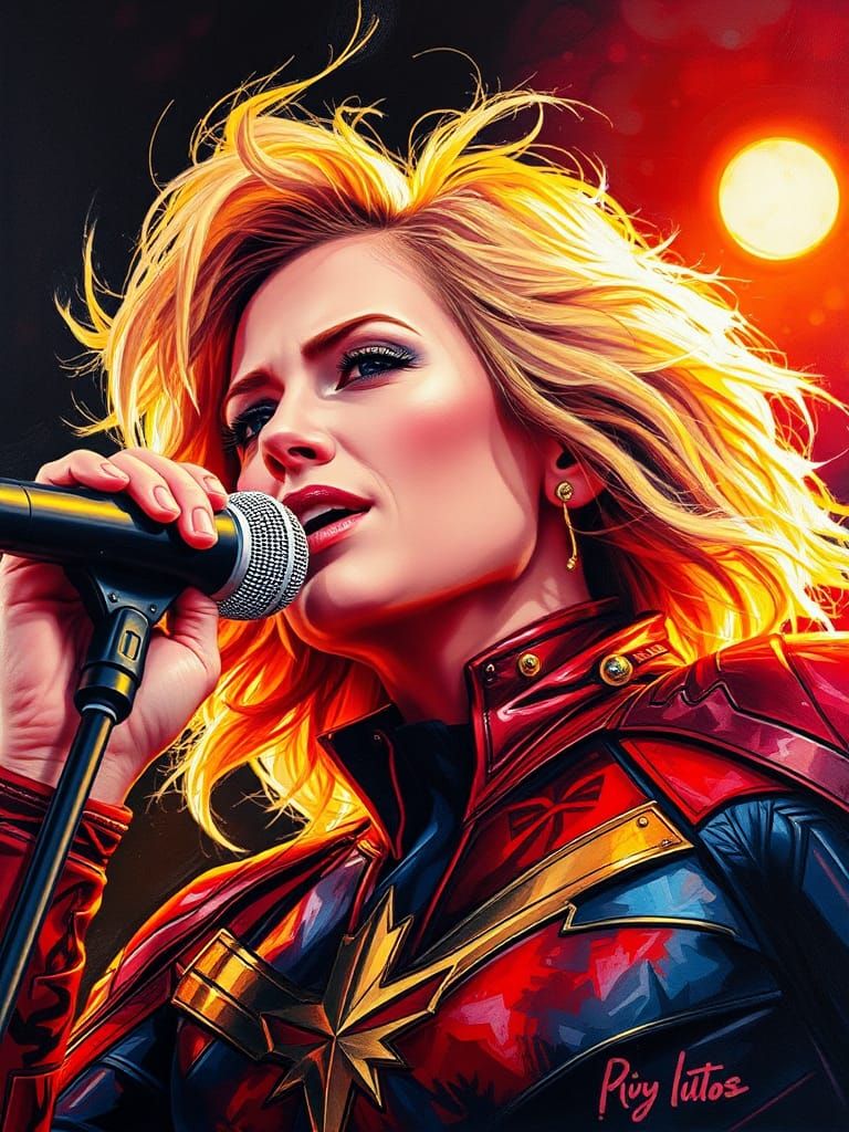 Captain Marvel as Hard Rock Star, Impasto Acrylic