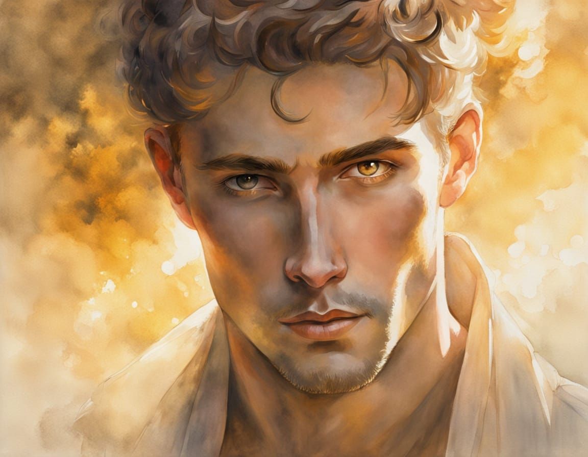 Dreamy Watercolor Portrait of a Handsome Man