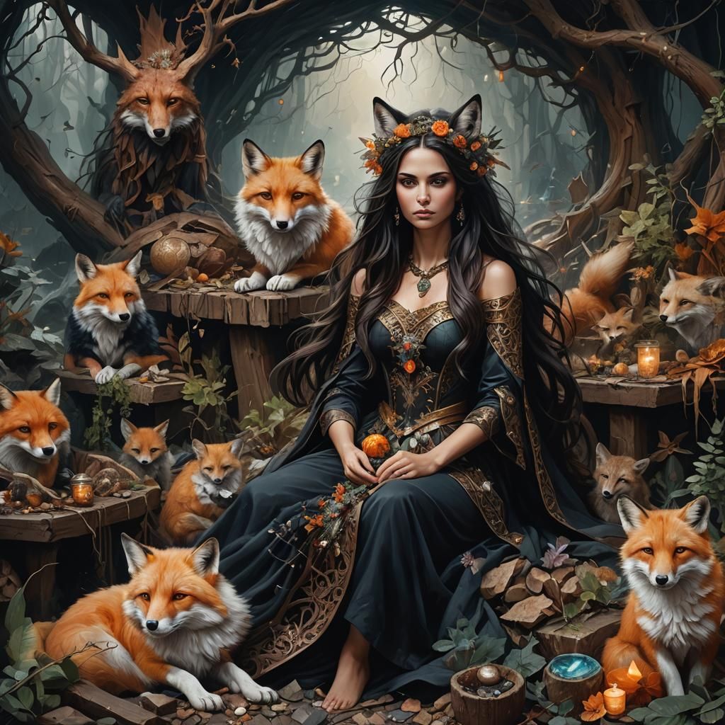 Eerie She-Fox Offering in Fantasy Concept Art