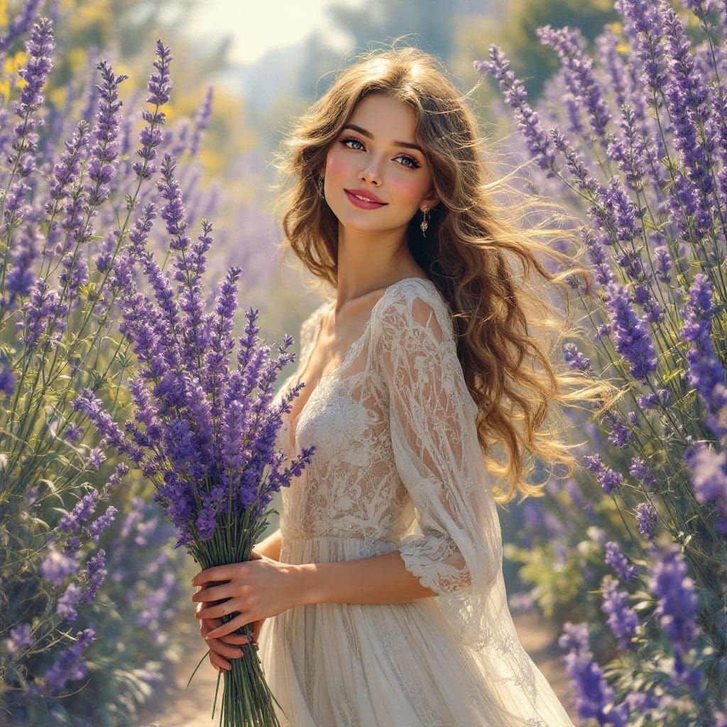 Serene French Woman in Lavender Blooms