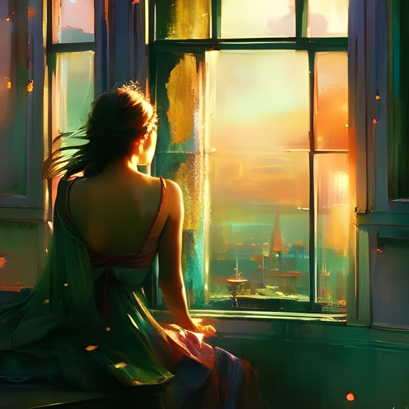 Ethereal Landscape View Through Window, Fine Art Style