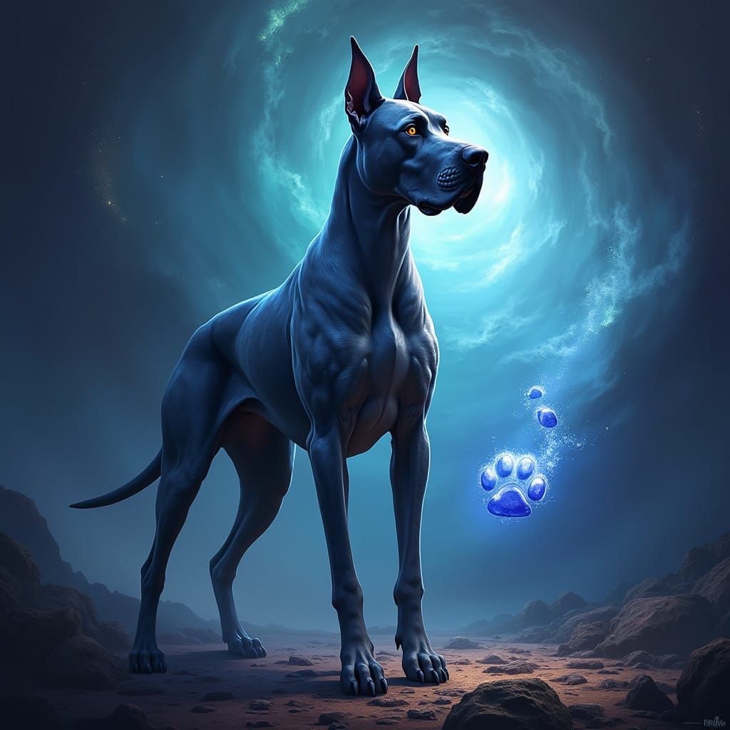 Majestic Blue Merle Great Dane in Fantasy Realm