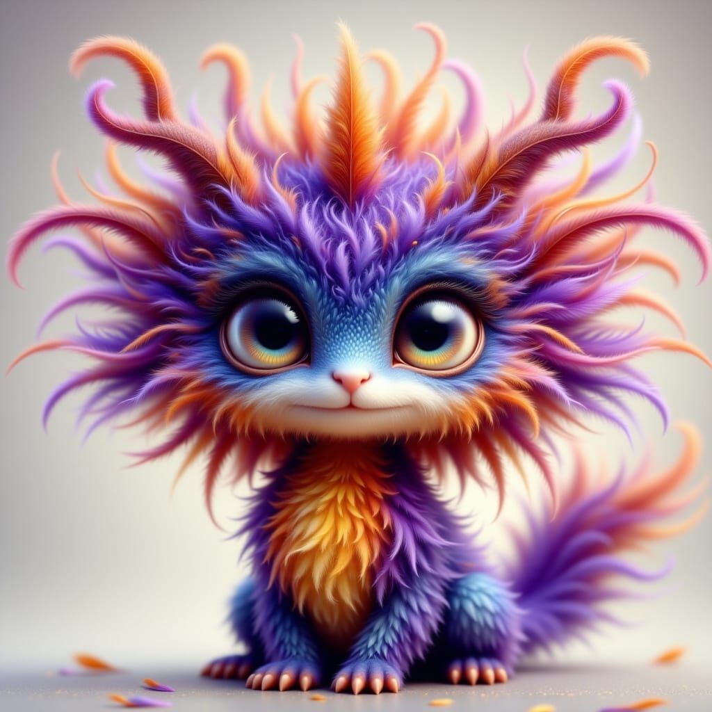 Fluffy Feathered Dragon with Expressive Eyes