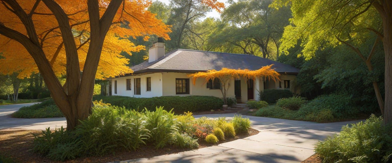 Quaint Mid-Century Home in Comic Book Watercolor Style