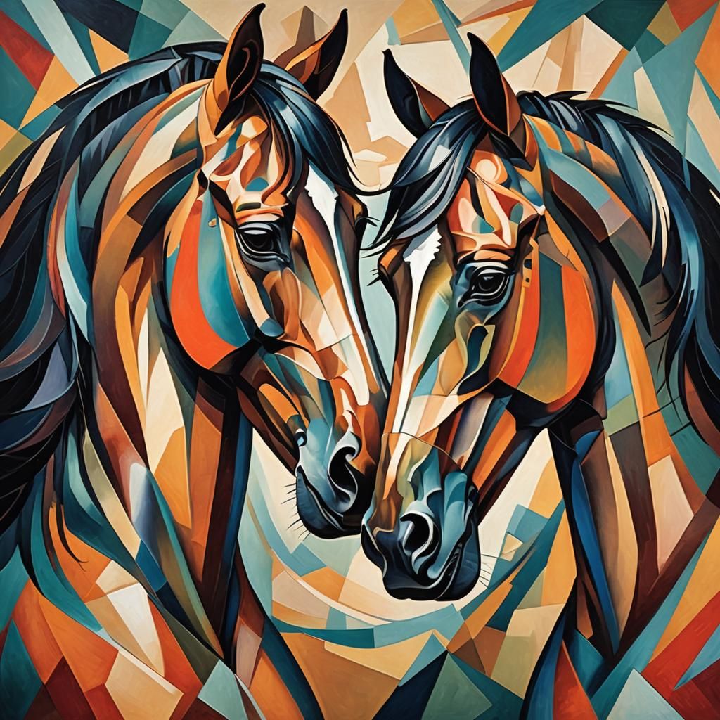 Cubist Horses in Geometric Fauvism Style