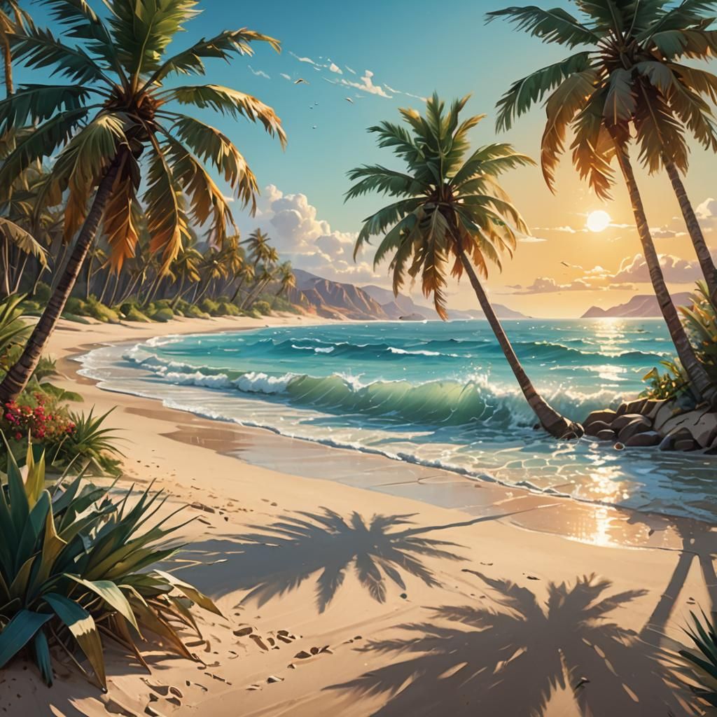 Idyllic Desert Island Beach at Golden Hour