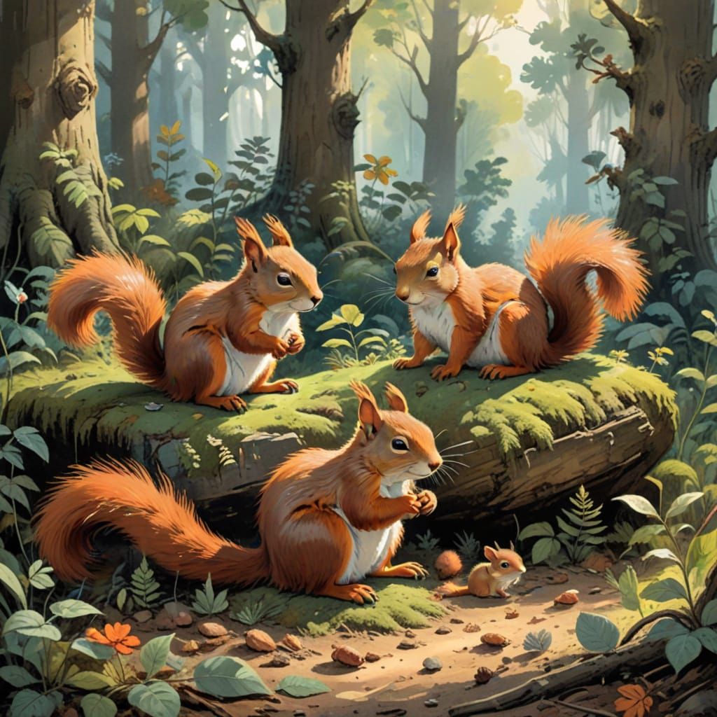 Cute Squirrel Family Sleeps Peacefully in Forest