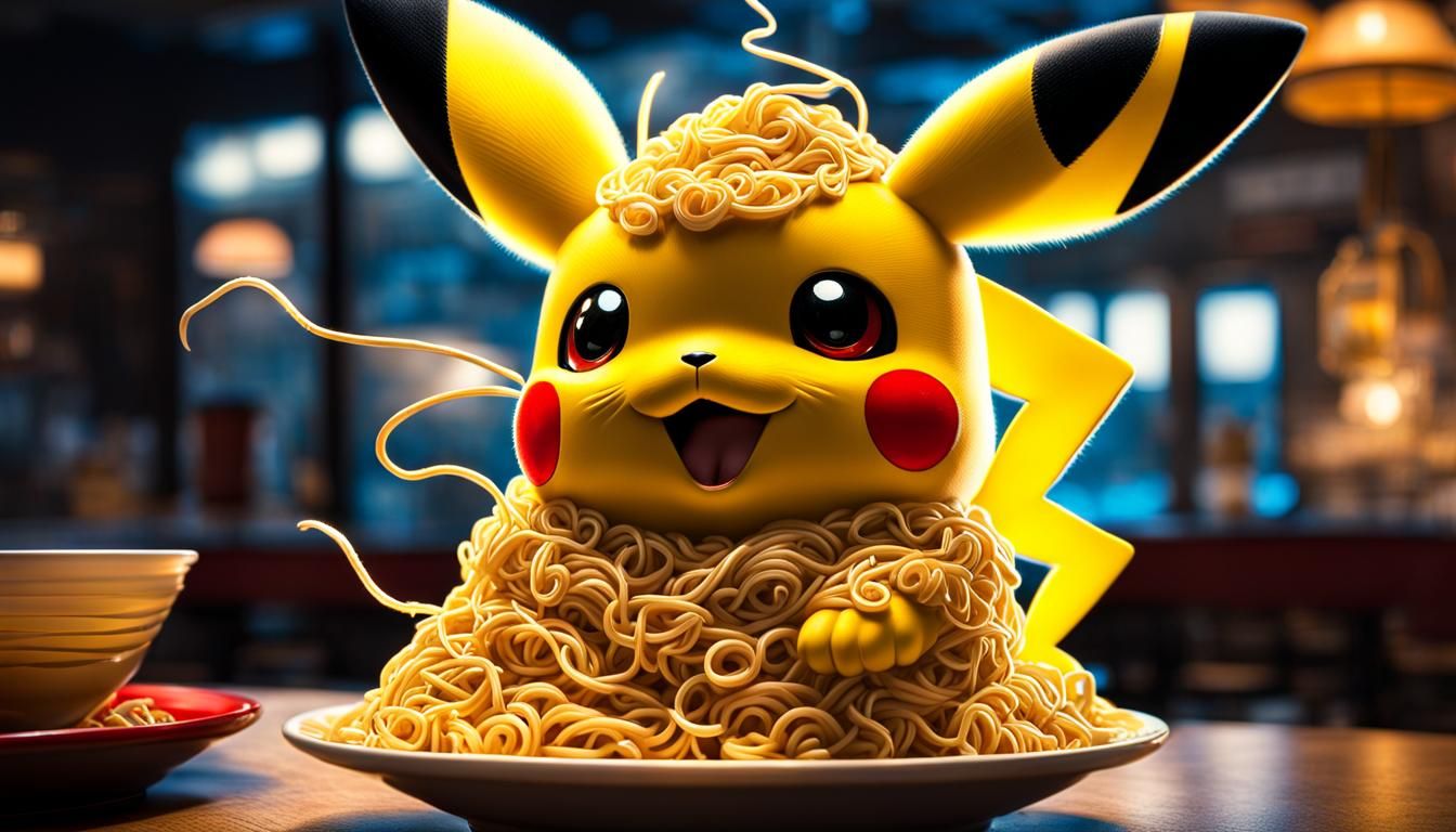 Electrified Pikachu Wrapped in Ramen Noodles