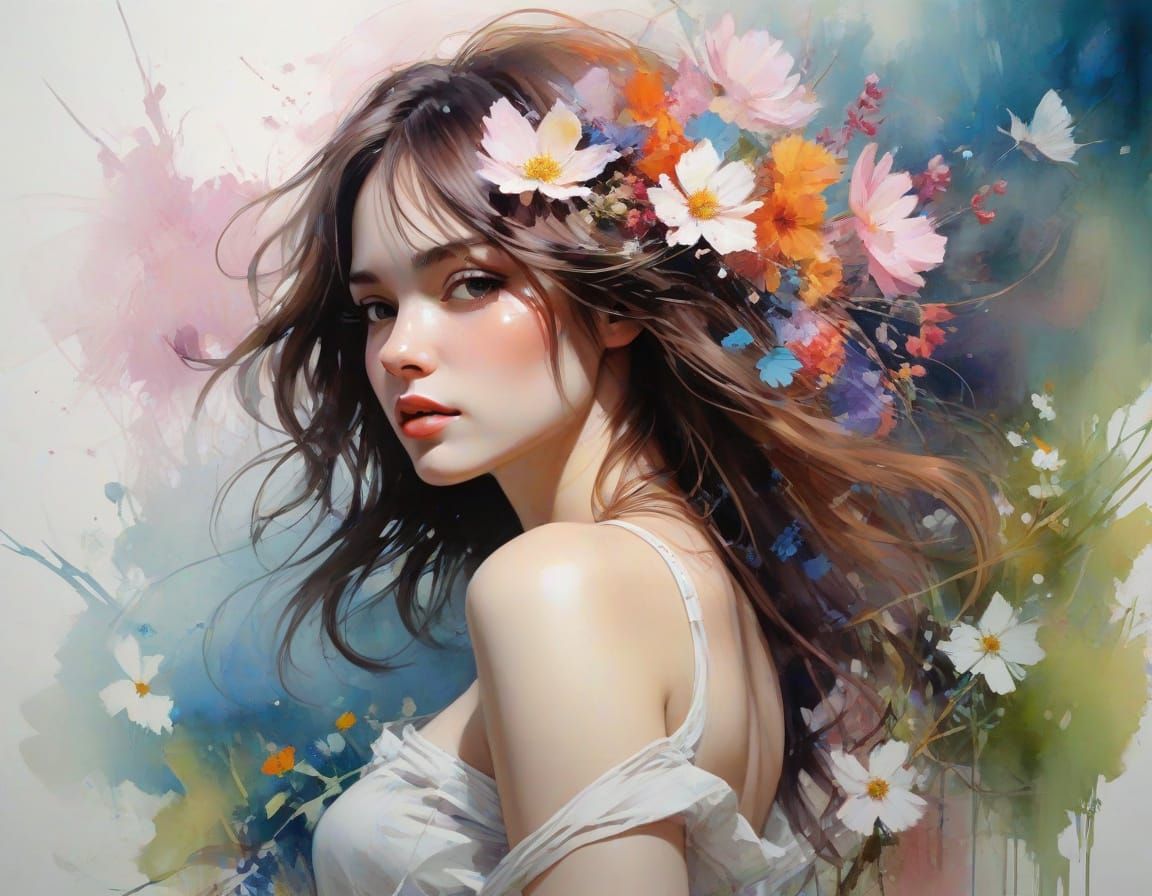 Wildflower Meadow in Summer: Splashy Watercolor Landscape