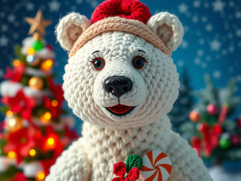 Klimt-Inspired Crochet Polar Bear Christmas Scene