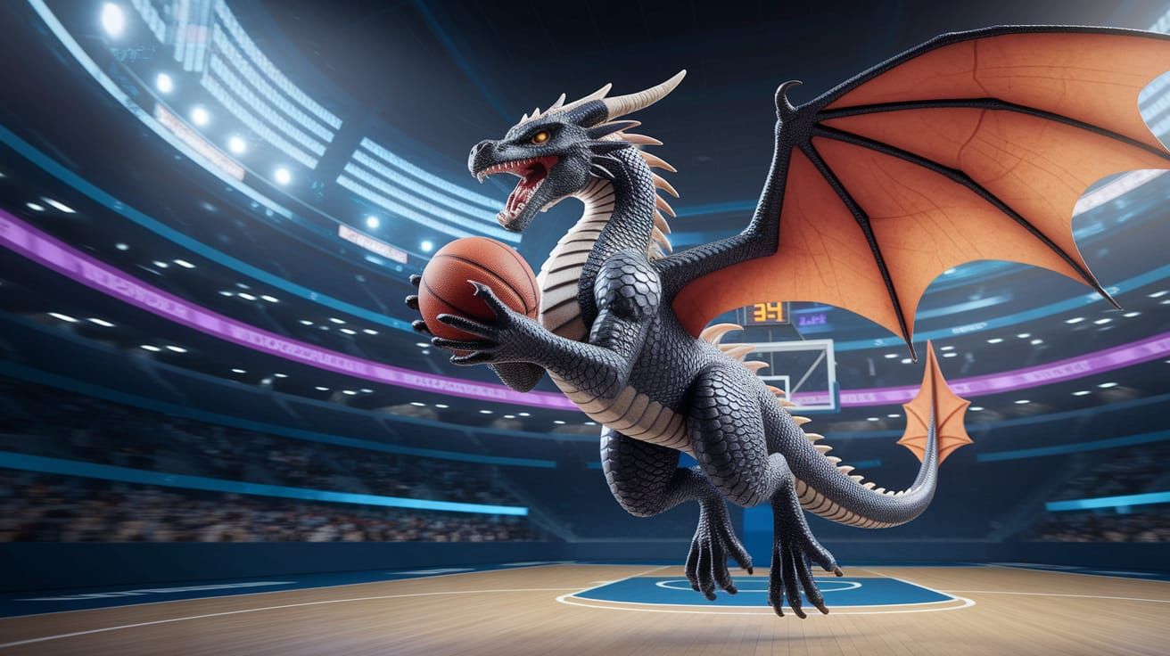 Dragon Princess Plays Basketball in Futuristic Arena
