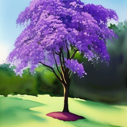 Minimalist Watercolor of a Purple Jacaranda Tree