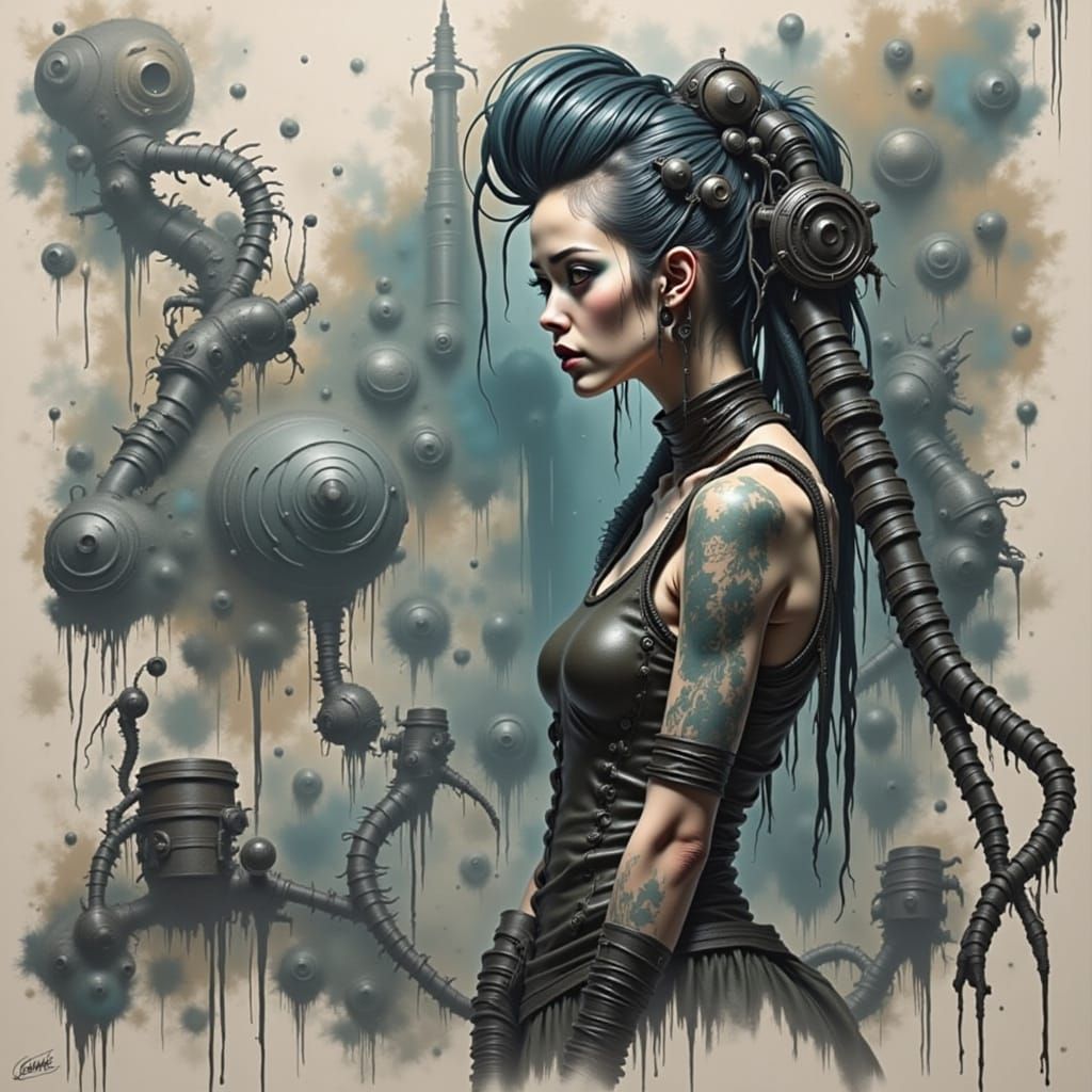 Cyberpunk Musician in Fog with Heavy Eyeshadow