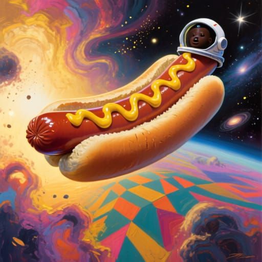 Sentient Hotdog Astronaut in Cosmic Nebulae