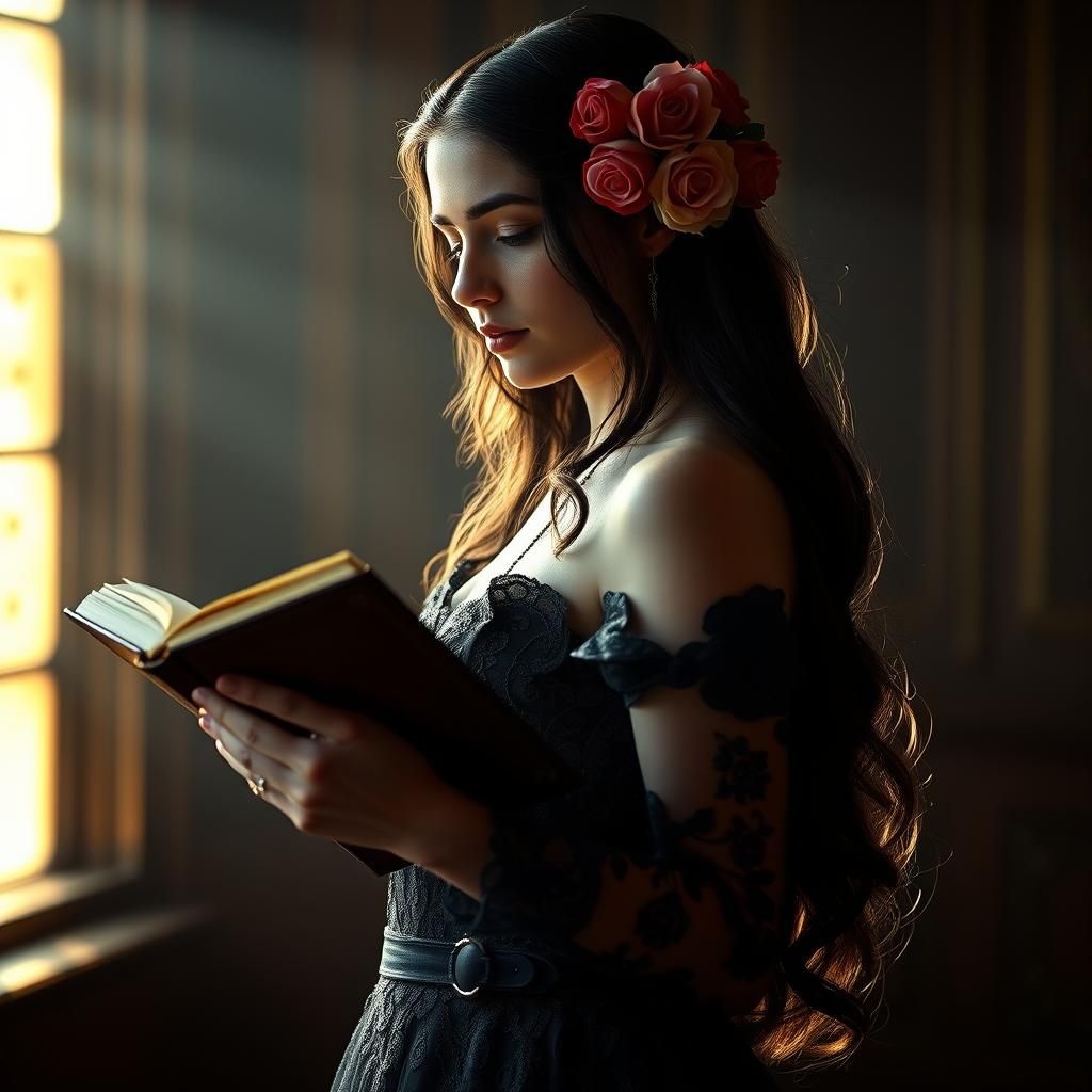 Romantic Silhouette of Lady Reading, Cinematic Lighting