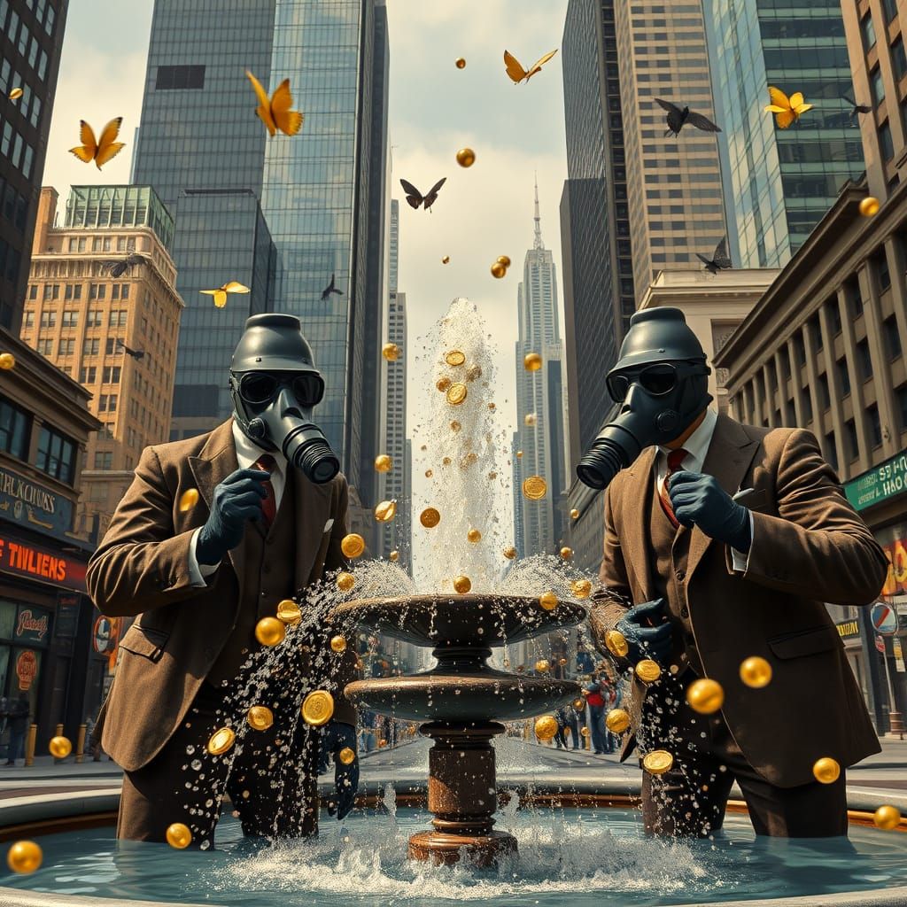 Bubble Stock Exchange: Hyperrealistic Surrealist Cityscape