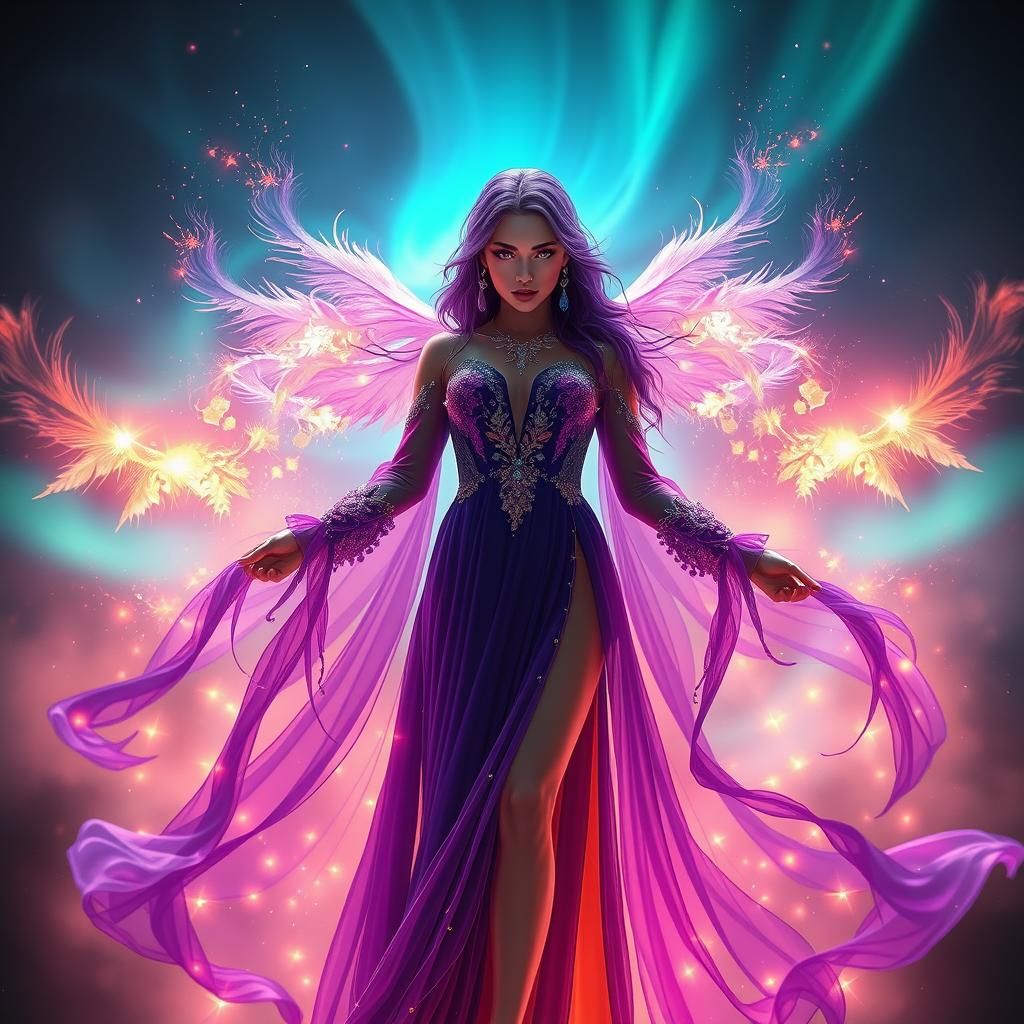 Amethyst-Haired Woman with Glowing Eyes in Photorealistic St...